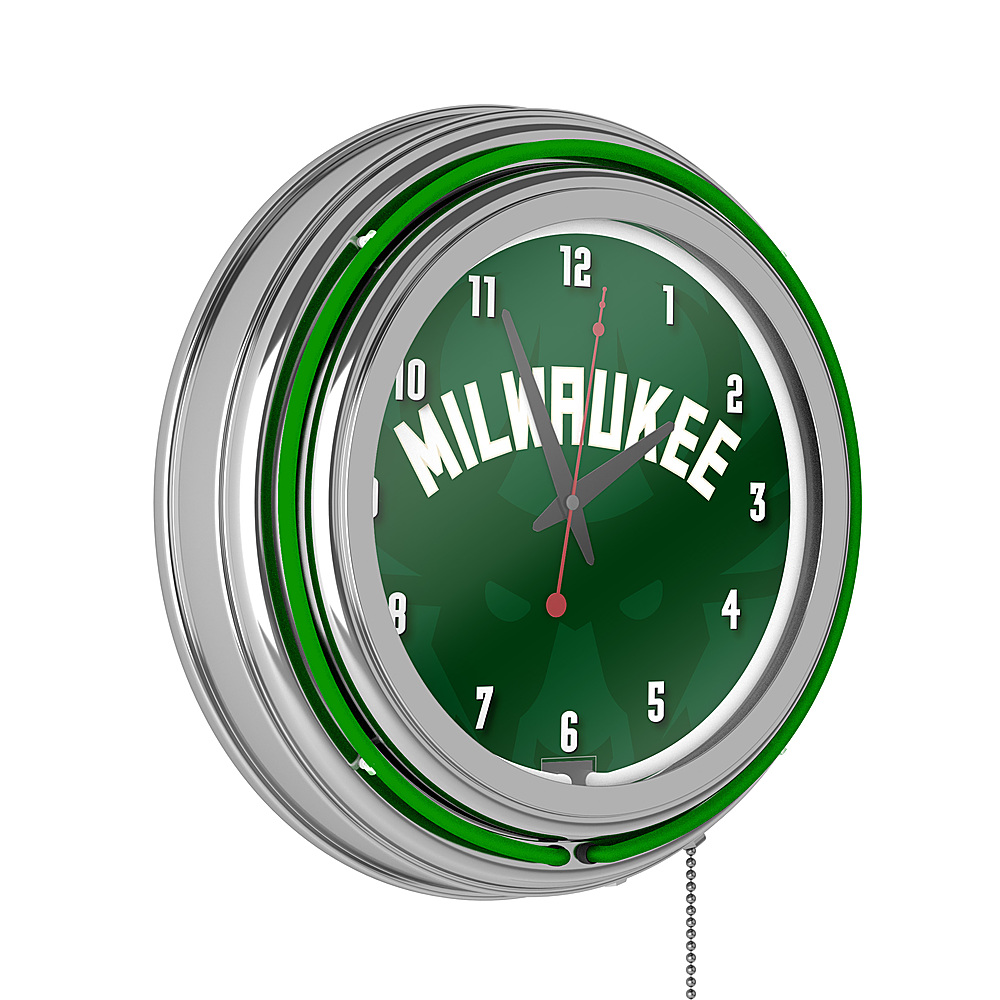 Milwaukee Bucks NBA Fade Chrome Double Ring Neon Clock - Good Land Green, White