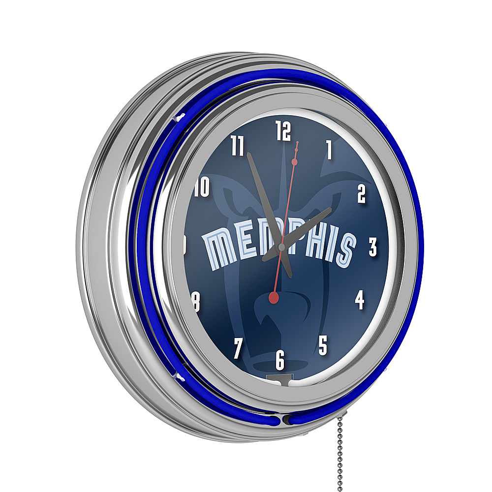Memphis Grizzlies NBA Fade Chrome Double Ring Neon Clock - Memphis Midnight Blue, Smoke Blue