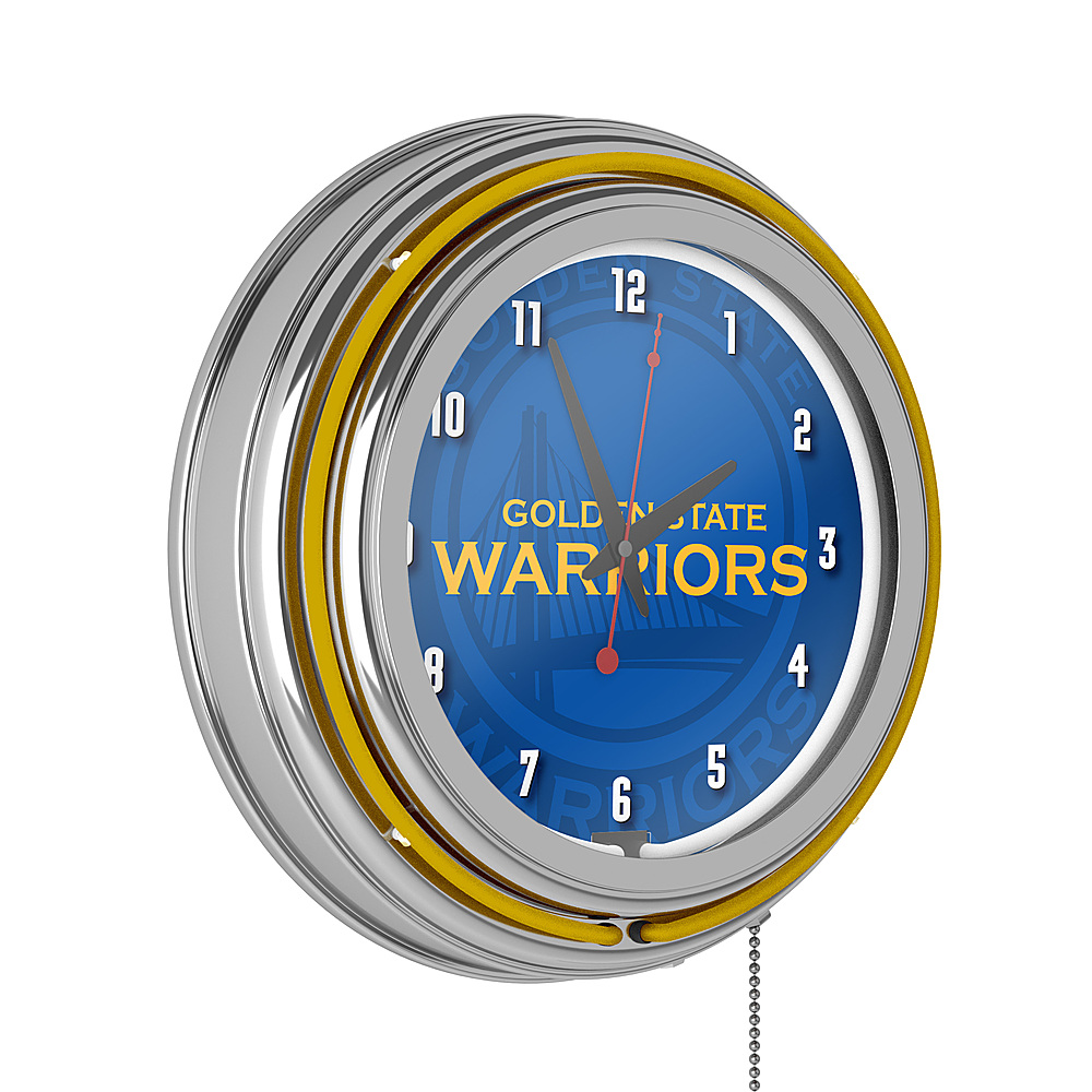 Golden State Warriors NBA Fade Chrome Double Ring Neon Clock - Blue, Gold