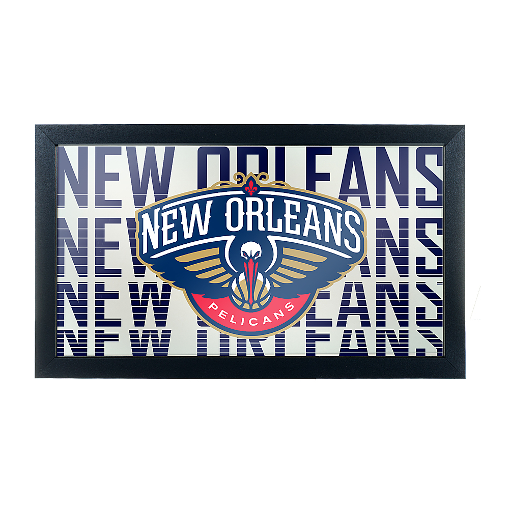 New Orleans Pelicans NBA City Framed Bar Mirror - Navy Blue, White, Gold, Red