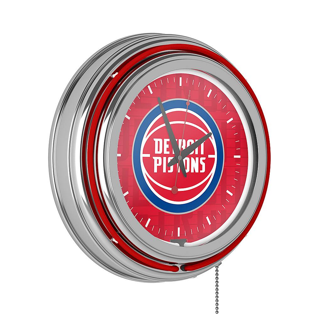 Detroit Pistons NBA City Chrome Neon Clock - Red, White, Blue