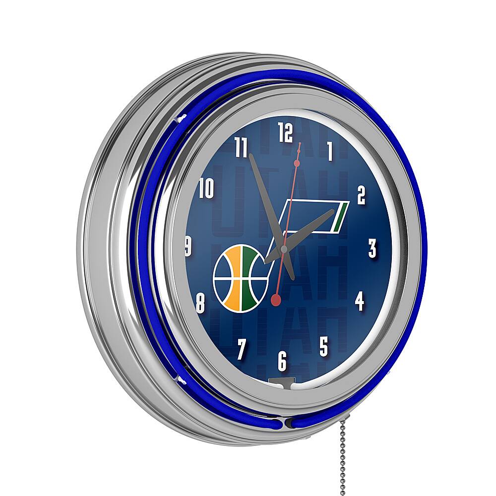 Utah Jazz NBA City Chrome Double Ring Neon Clock - Navy, Gold, Green