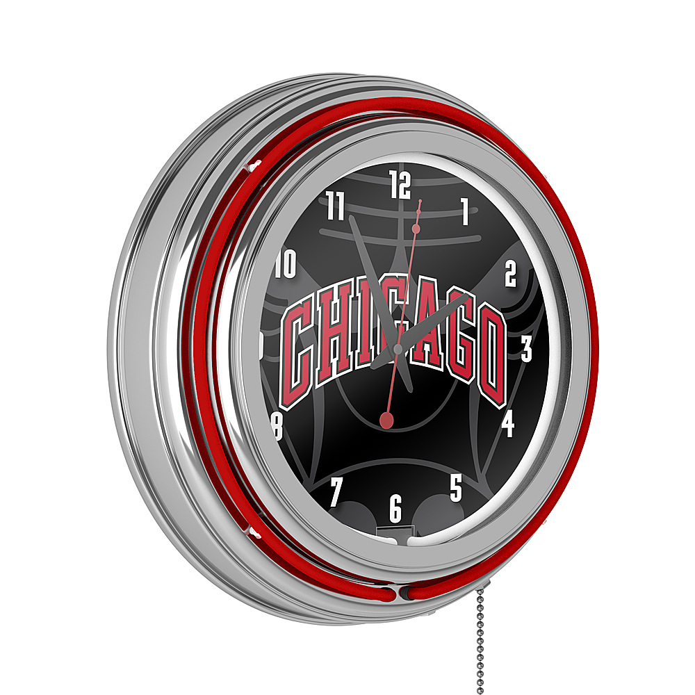 Chicago Bulls NBA Fade Chrome Double Ring Neon Clock - Red, Black