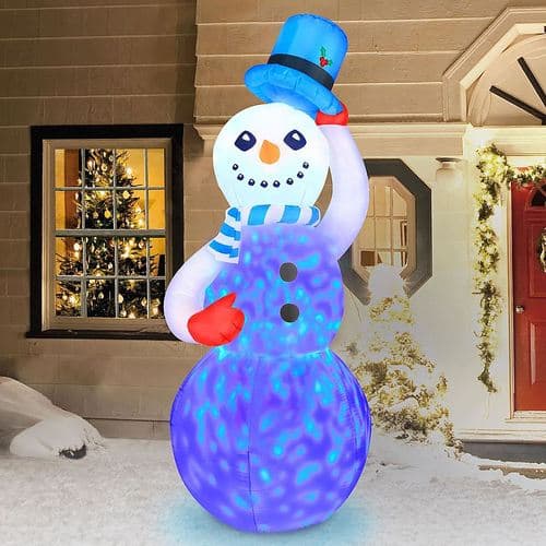 Novelty Lights - 7’ Inflatable Swirling Lights Snowman with tipping Hat - White