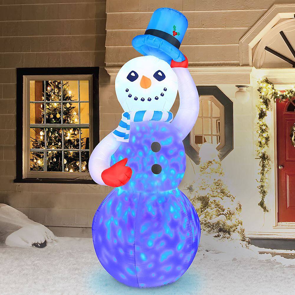 Left View: Novelty Lights - 7’ Inflatable Swirling Lights Snowman with tipping Hat - White