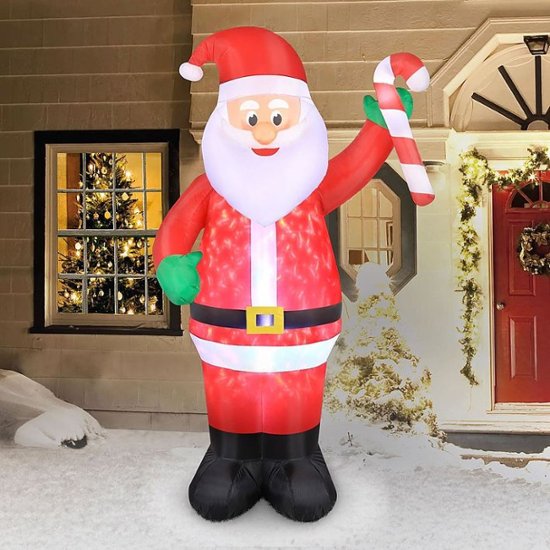 Novelty Lights 7’ Inflatable Swirling Lights Santa with Candy Cane Red ...
