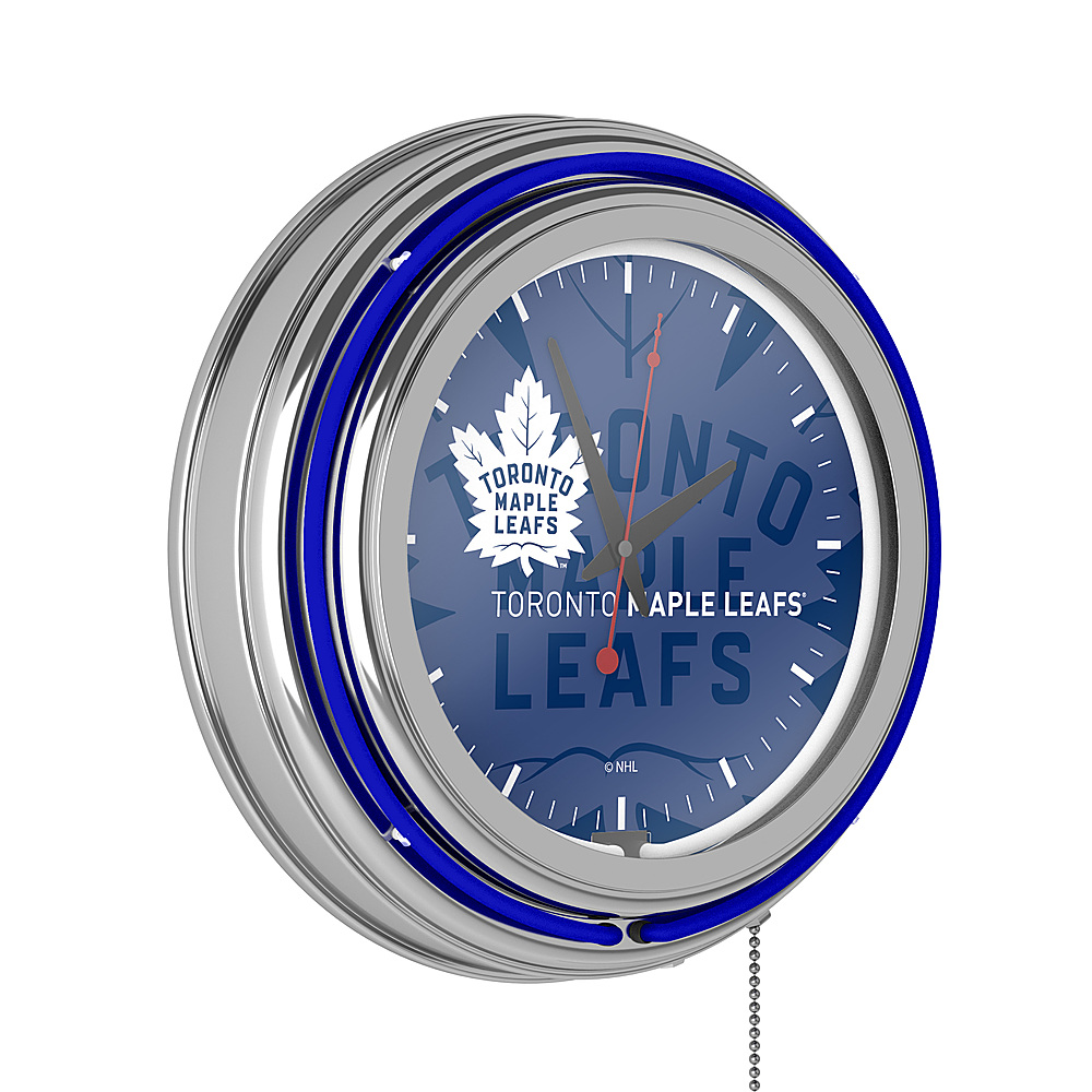 Toronto Maple Leafs NHL Watermark Chrome Double Ring Neon Clock - Blue, White