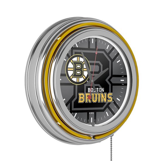 Alt View Zoom 11. Boston Bruins NHL Watermark Chrome Double Ring Neon Clock - Black, Gold, White.