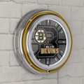 Alt View Zoom 15. Boston Bruins NHL Watermark Chrome Double Ring Neon Clock - Black, Gold, White.
