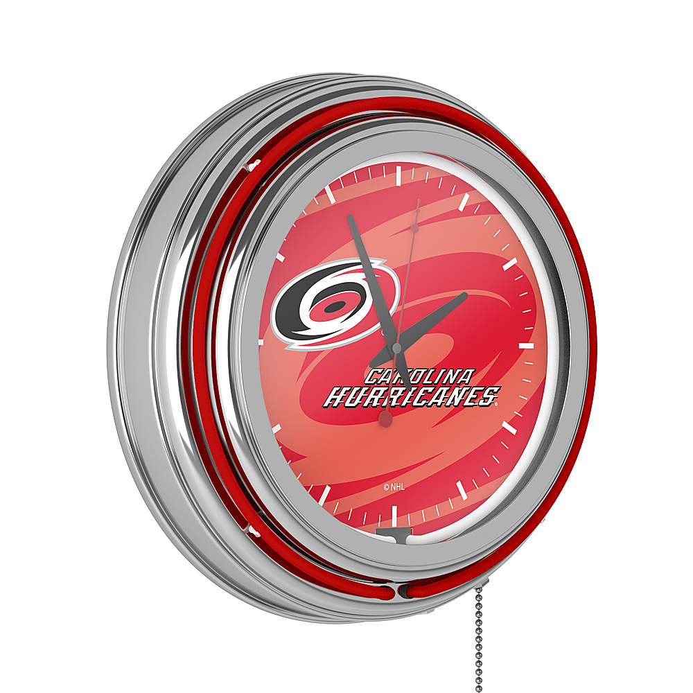 Carolina Hurricanes NHL Watermark Chrome Double Ring Neon Clock - Red, White, Silver, Black