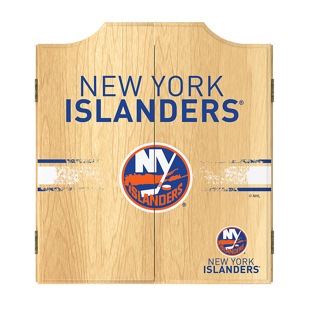 New York Islanders NHL Dart Cabinet Set with Darts and Board - Royal Blue, Orange, White