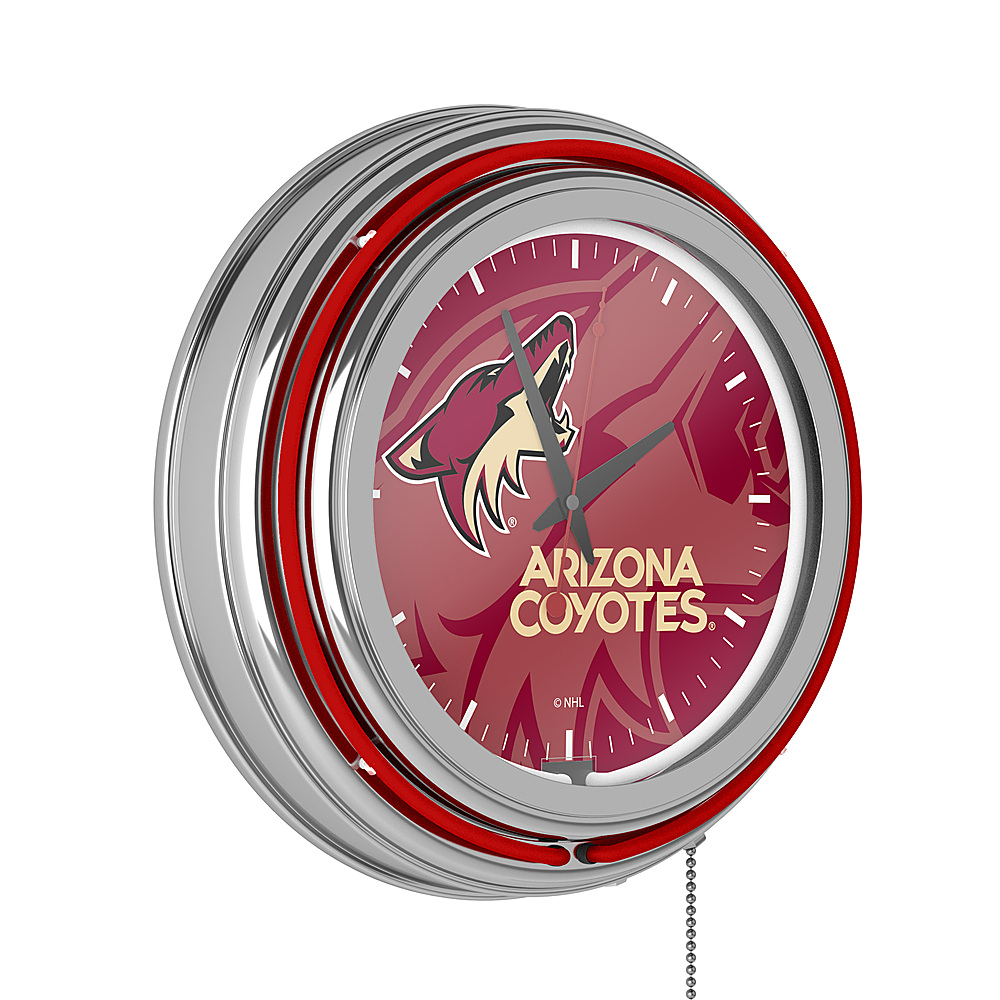 Arizona Coyotes NHL Watermark Chrome Double Ring Neon Clock - Red, Sand, Black