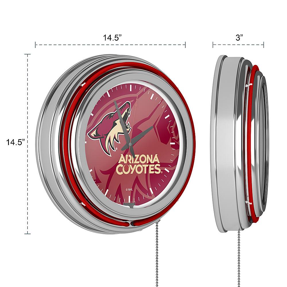 Alt View 13. NHL - Arizona Coyotes NHL Watermark Chrome Double Ring Neon Clock - Red, Sand, Black.