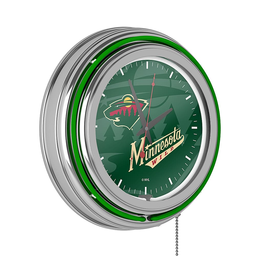 Minnesota Wild NHL Watermark Chrome Double Ring Neon Clock - Red, Forest Green, Wheat