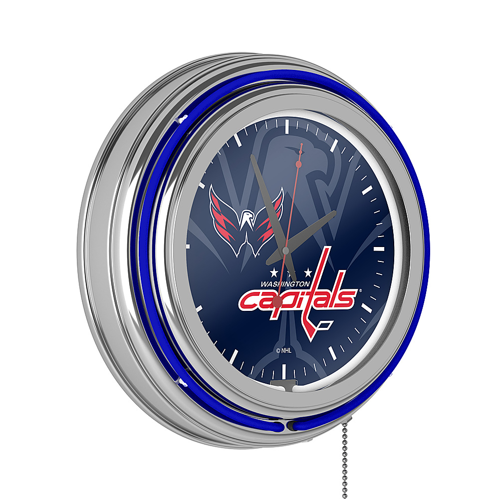 Washington Capitals NHL Watermark Chrome Double Ring Neon Clock - Red, Navy, White