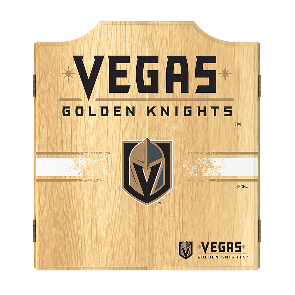 Vegas Golden Knights NHL Dart Cabinet Set with Darts and Board - Steel Grey, Gold, Black