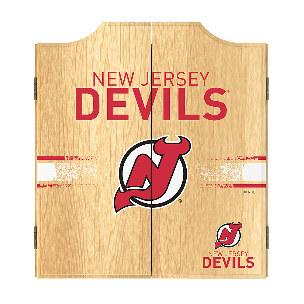 New Jersey Devils NHL Dart Cabinet Set with Darts and Board - Red, Black, White