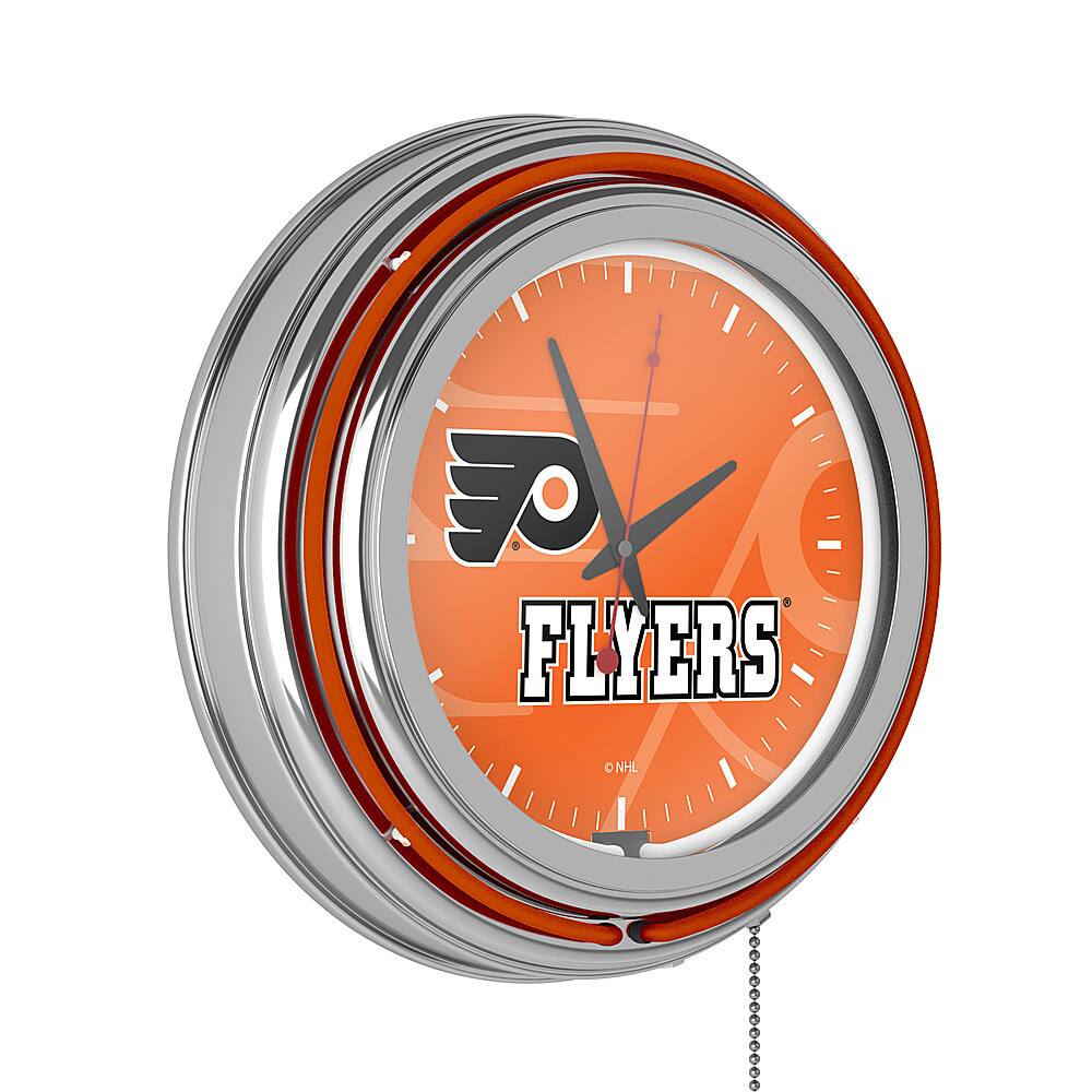 Philadelphia Flyers NHL Watermark Chrome Double Ring Neon Clock - Orange, Black, White