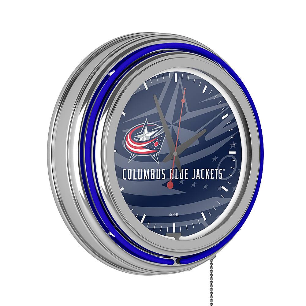 Columbus Blue Jackets NHL Watermark Chrome Double Ring Neon Clock - Blue, Red, Silver