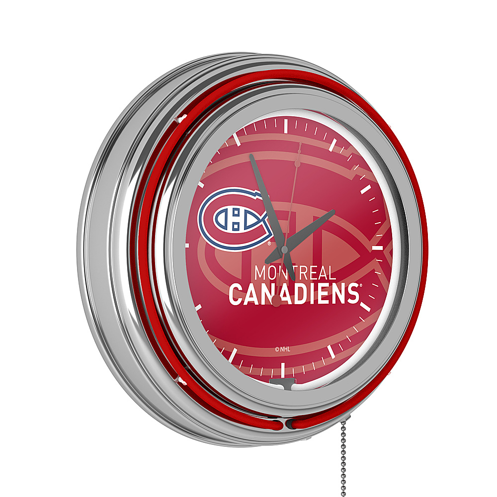 Montreal Canadiens NHL Watermark Chrome Double Ring Neon Clock - Red, White, Blue