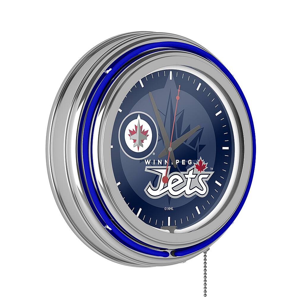 Winnipeg Jets NHL Watermark Chrome Double Ring Neon Clock - Polar Night Blue, Silver, Red, White