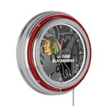 Alt View Zoom 11. Chicago Blackhawks NHL Watermark Chrome Double Ring Neon Clock - Red, Black, White.