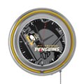 Alt View Zoom 12. Pittsburgh Penguins NHL Watermark Chrome Double Ring Neon Clock - Black, Gold, White.