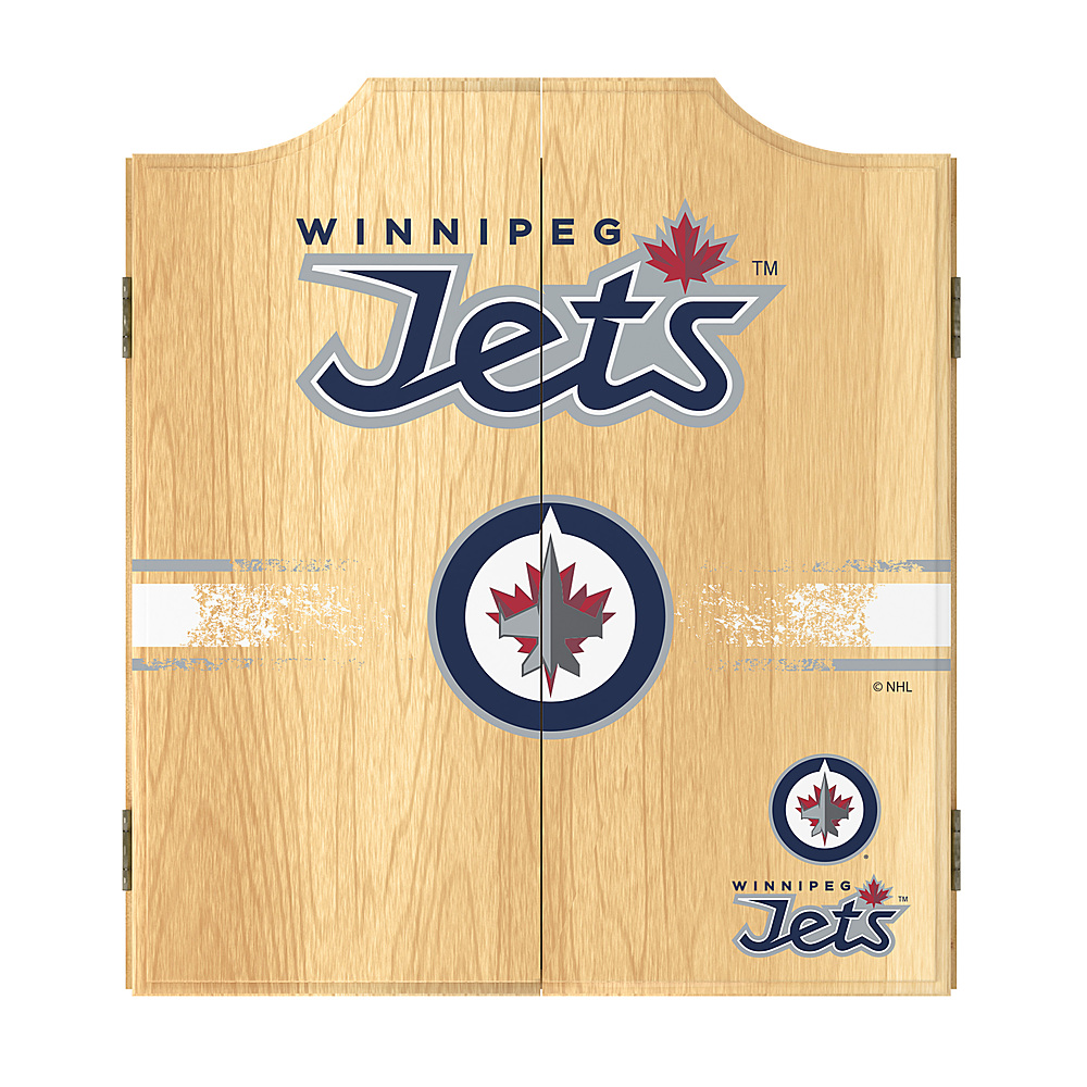 Winnipeg Jets NHL Dart Cabinet Set with Darts and Board - Polar Night Blue, Silver, Red, White