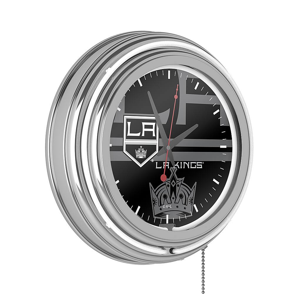 Los Angeles Kings NHL Watermark Chrome Double Ring Neon Clock - Silver, Black, White