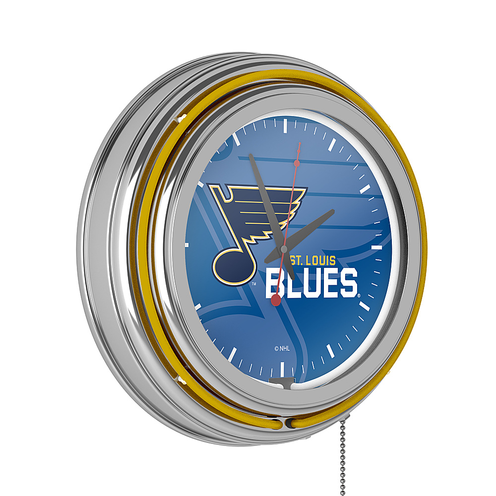 St. Louis Blues NHL Watermark Chrome Double Ring Neon Clock - Blue, Gold, White