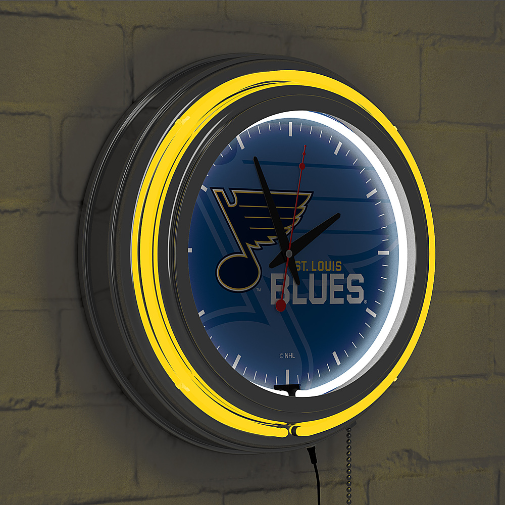 Best Buy: St. Louis Blues NHL Watermark Chrome Double Ring Neon Clock Blue,  Gold, White NHL1400-SLB-WM