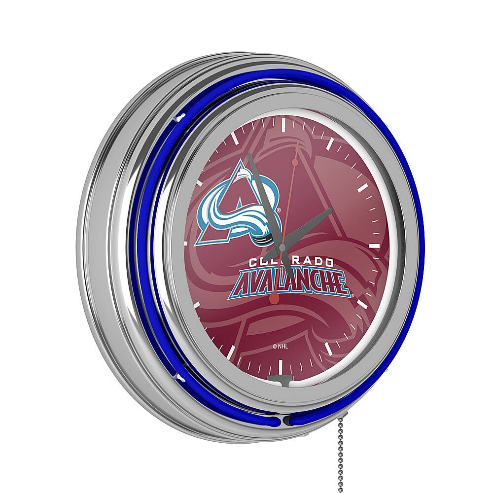 Colorado Avalanche NHL Watermark Chrome Double Ring Neon Clock - Burgundy, Blue