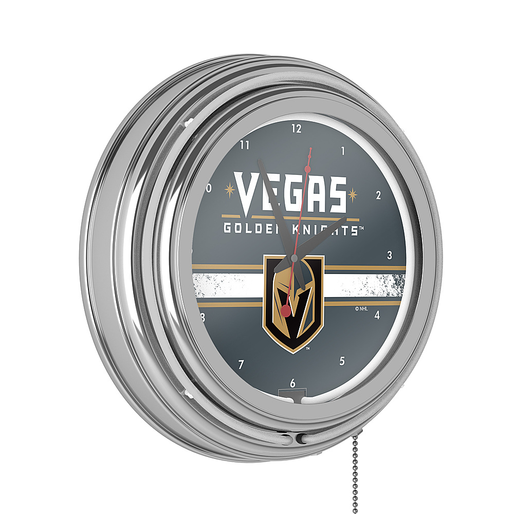 Vegas Golden Knights NHL Chrome Double Ring Neon Clock - Steel Grey, Gold, Black
