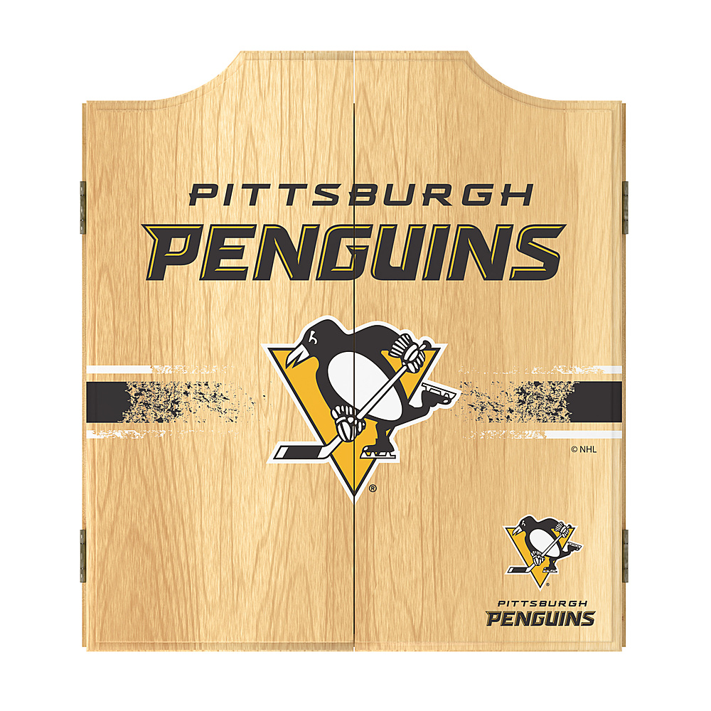 Pittsburgh Penguins NHL Dart Cabinet Set with Darts and Board - Black, Pittsburgh Gold, White