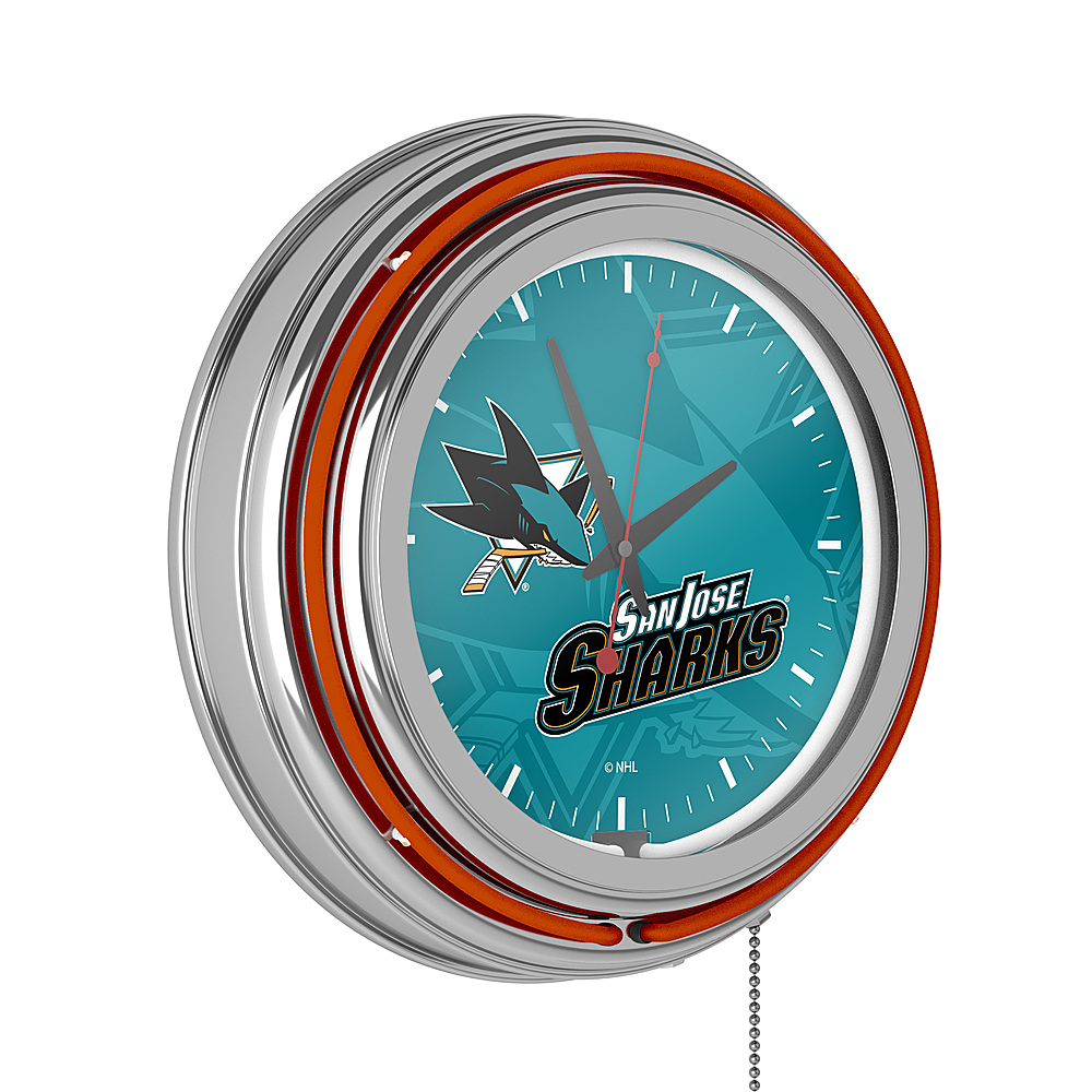 San Jose Sharks NHL Watermark Chrome Double Ring Neon Clock - Teal, Black, Orange