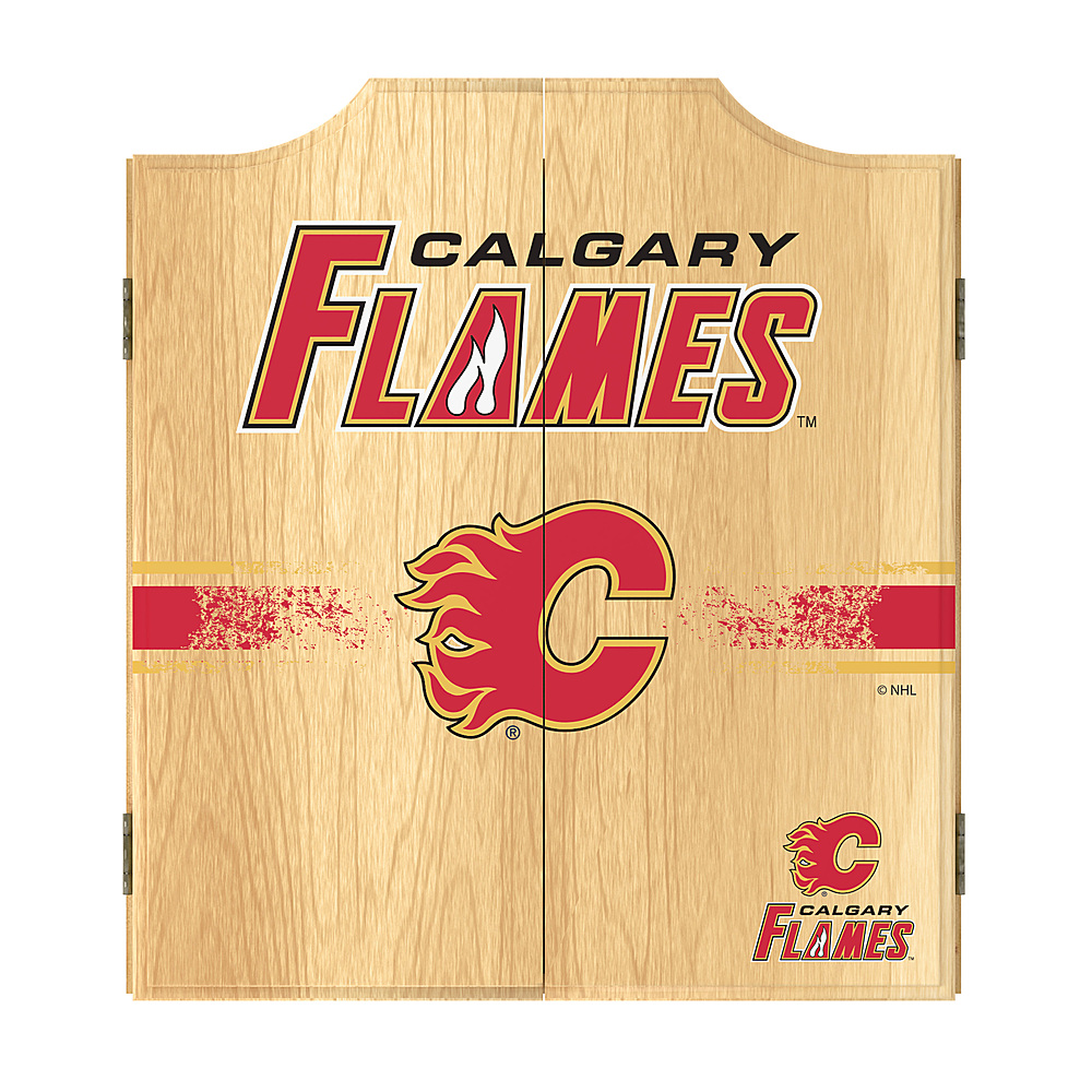 Calgary Flames NHL  Dart Cabinet Set with Darts and Board - Red, Yellow, Black