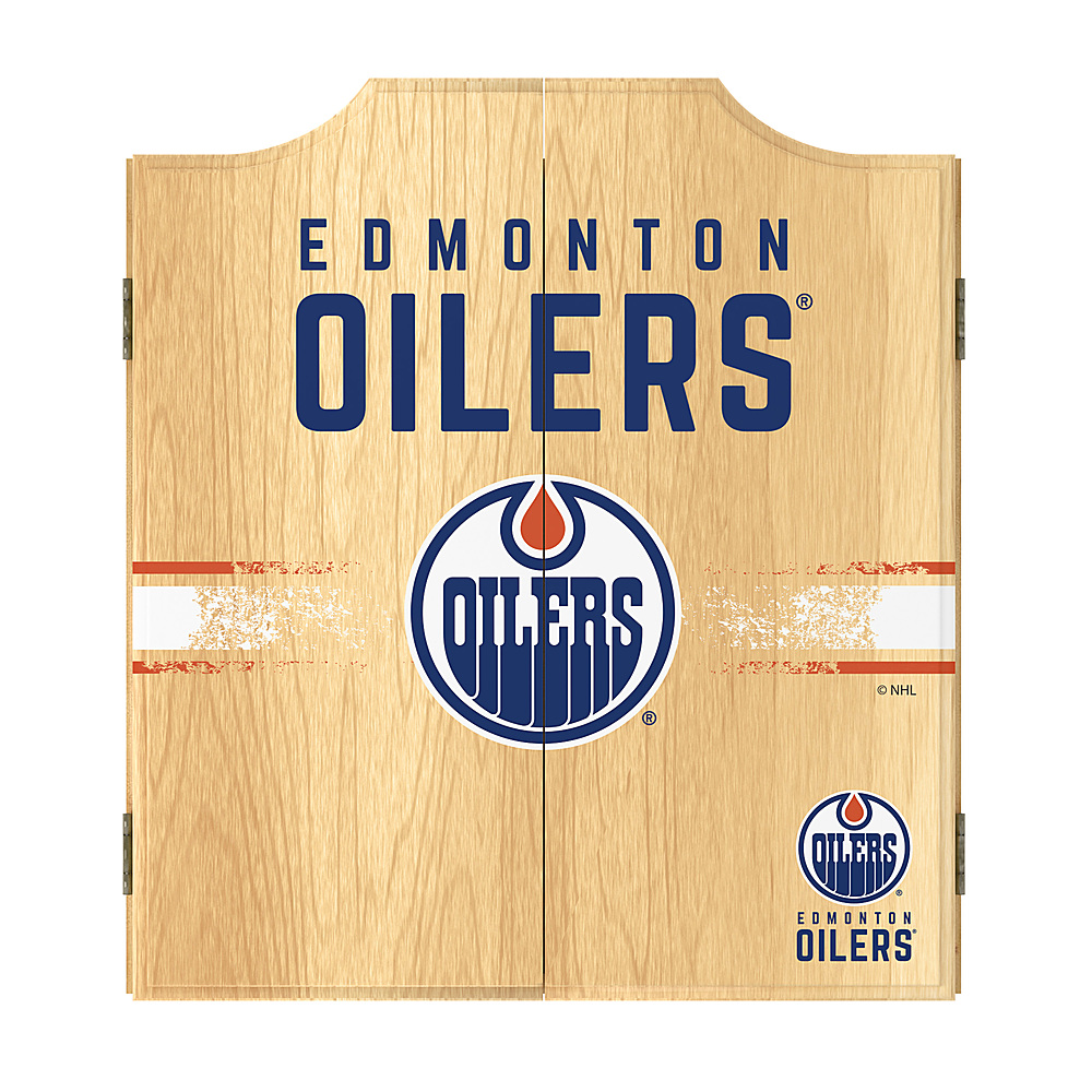 Edmonton Oilers NHL Dart Cabinet Set with Darts and Board - Orange, Royal Blue, White