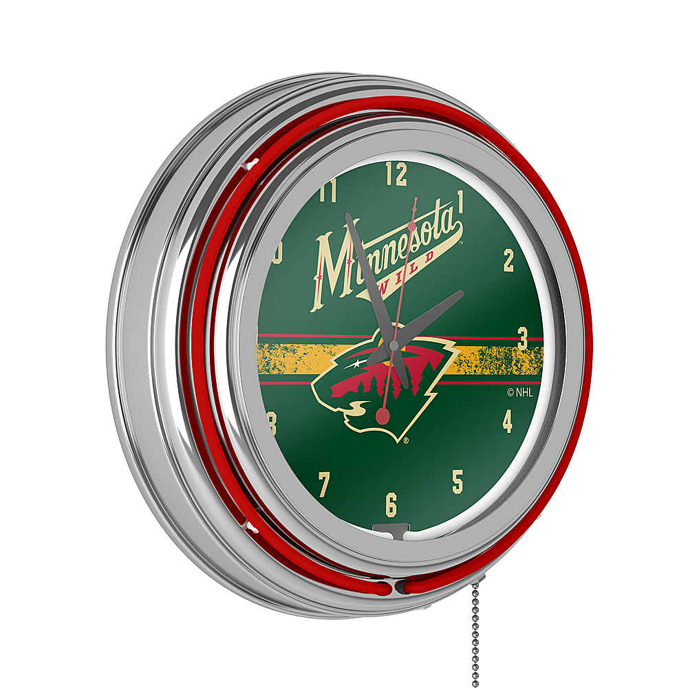 Minnesota Wild NHL Chrome Double Ring Neon Clock - Green, Red, Gold