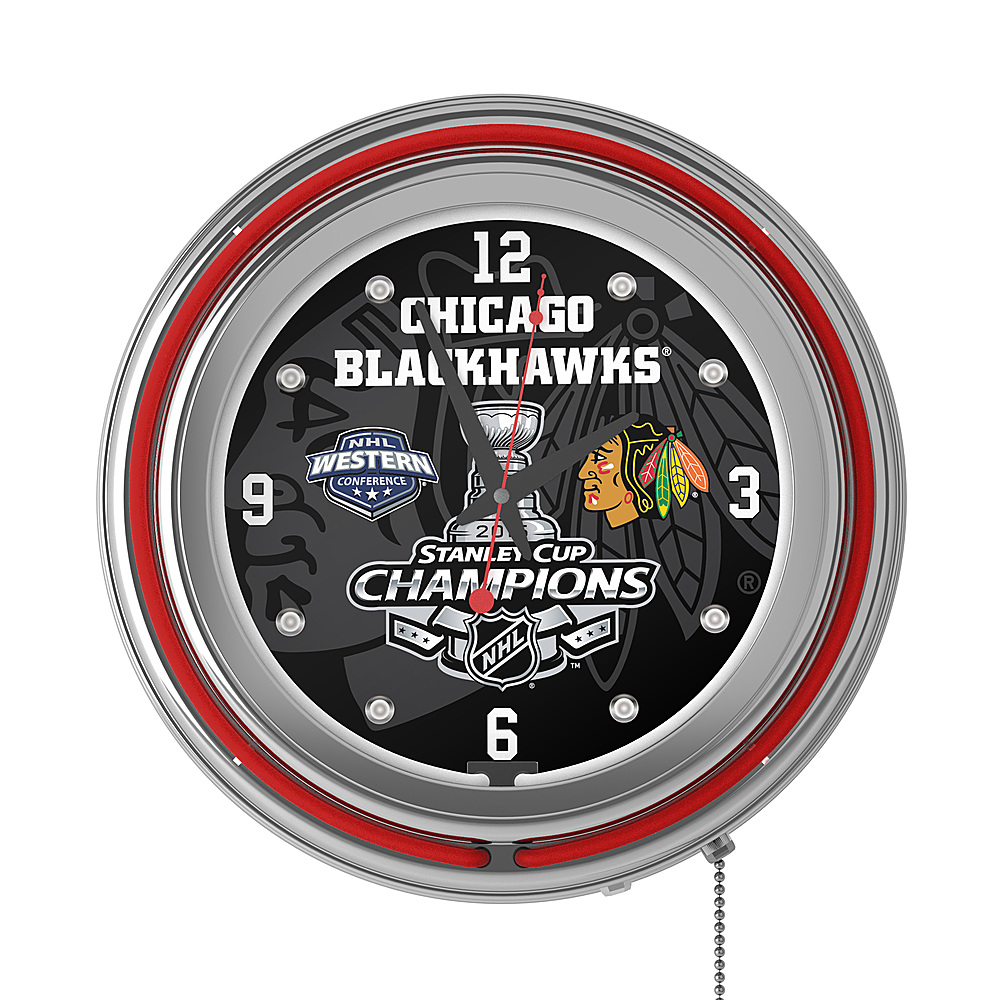 Best Buy: Chicago Blackhawks NHL 2015 Stanley Cup Champs Chrome Double Ring  Neon Clock Red, Black, White NHL1400-CBH-SC15