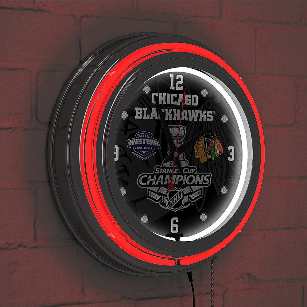 Best Buy: Chicago Blackhawks NHL 2015 Stanley Cup Champs Chrome Double Ring  Neon Clock Red, Black, White NHL1400-CBH-SC15