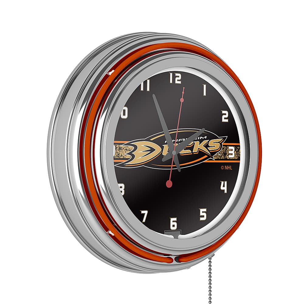 Anaheim Ducks NHL Chrome Double Ring Neon Clock - Black, Orange, Gold