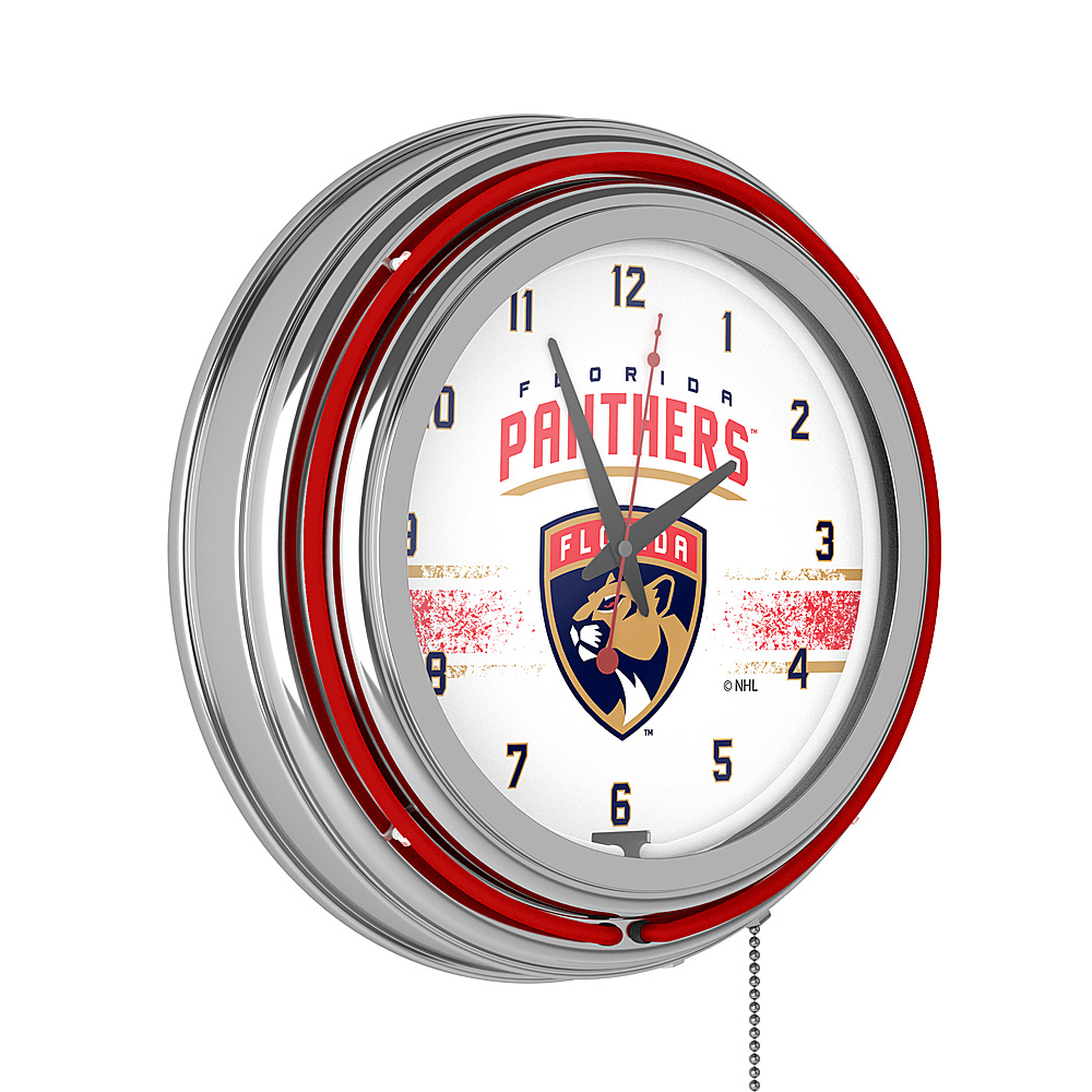 Florida Panthers NHL Chrome Double Ring Neon Clock - Red, Navy, Gold
