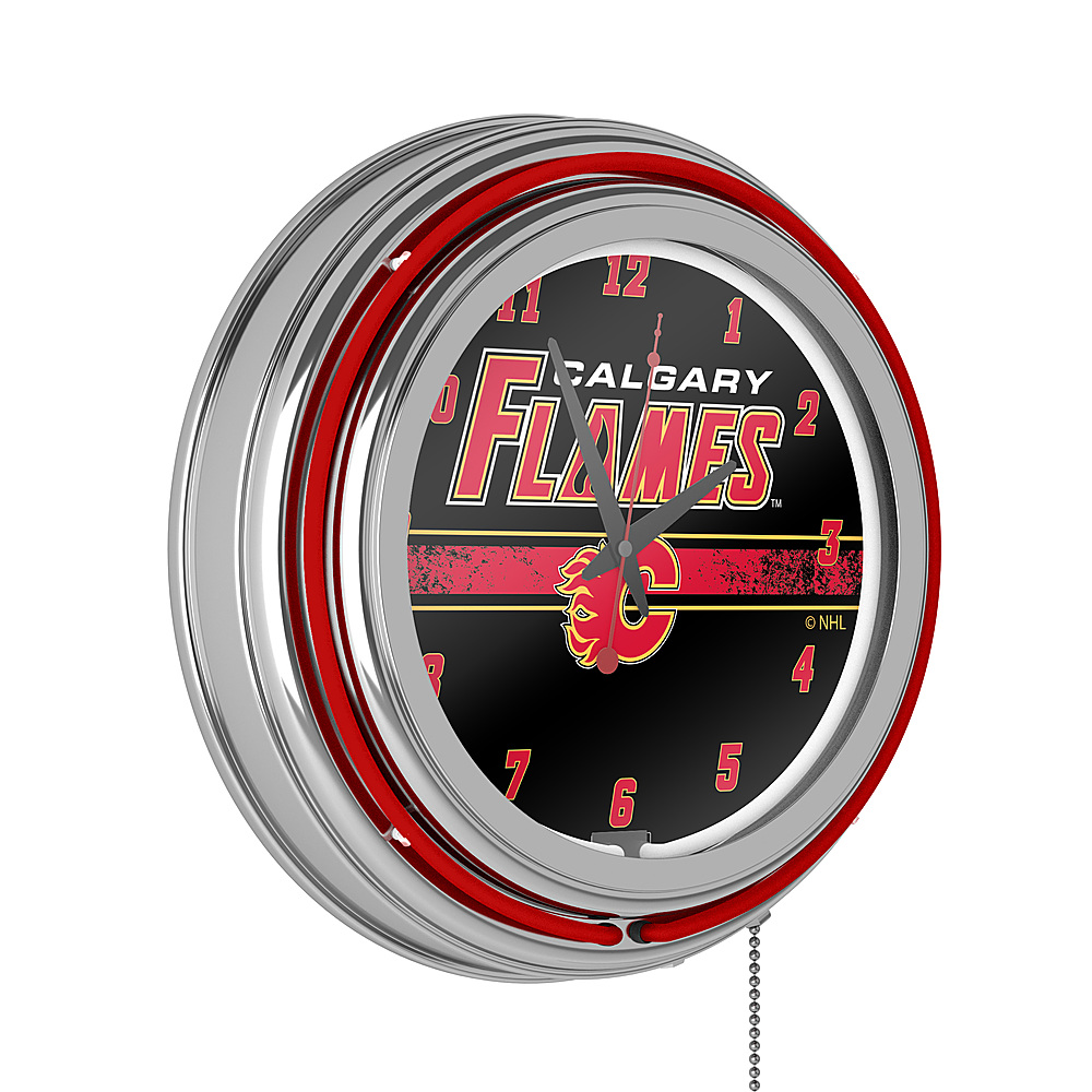 Calgary Flames NHL Chrome Double Ring Neon Clock - Red, Yellow, Black