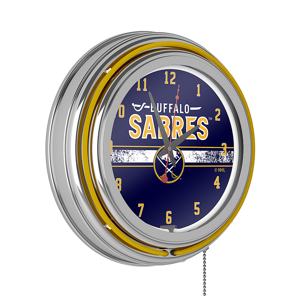 Buffalo Sabres NHL Chrome Double Ring Neon Clock - Blue, Gold, White