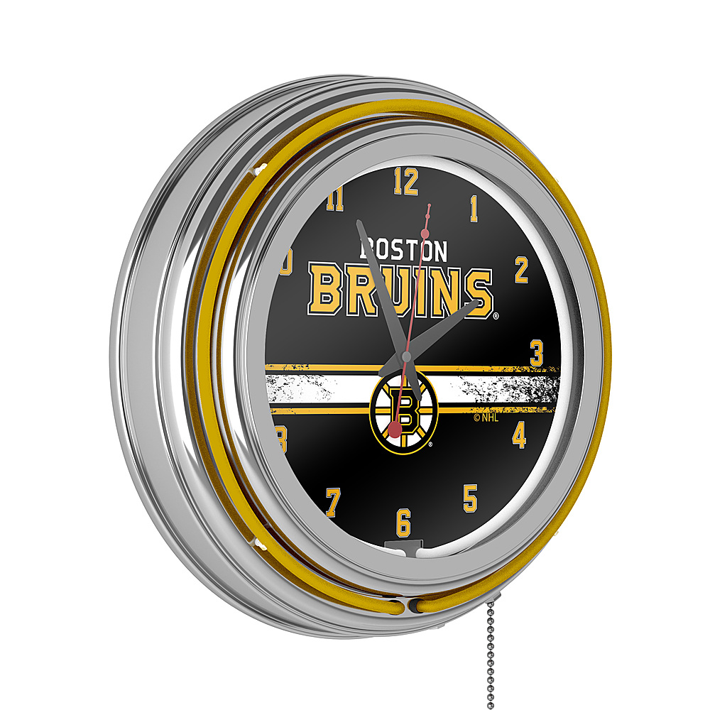 Boston Bruins NHL Chrome Double Ring Neon Clock - Black, Gold, White