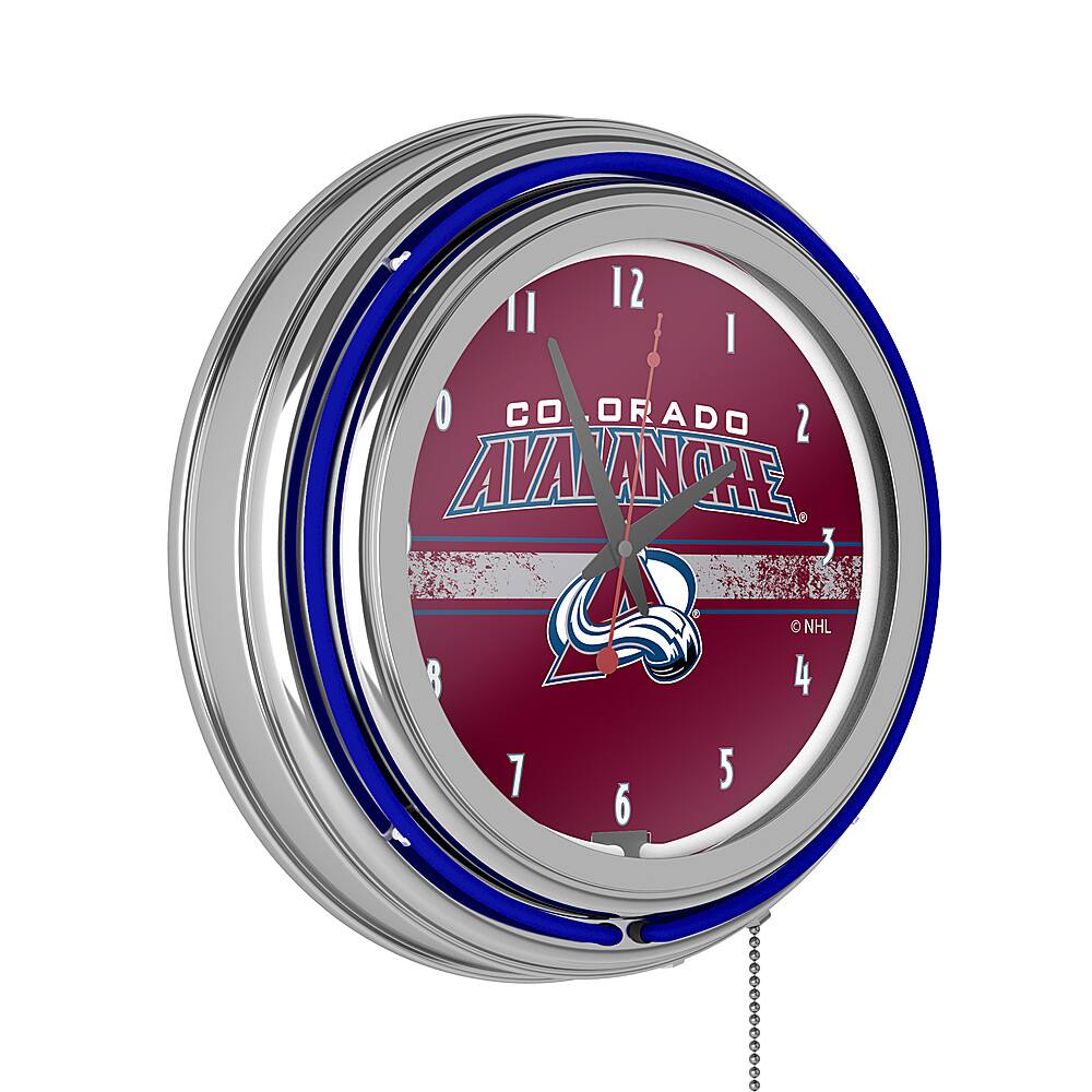 Colorado Avalanche NHL Chrome Double Ring Neon Clock - Burgundy, Blue, Silver, Black, White