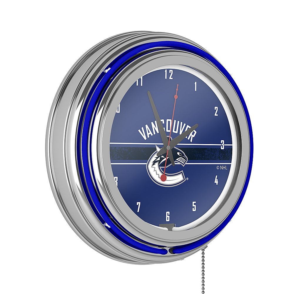 Vancouver Canucks NHL Chrome Double Ring Neon Clock - Blue, Black, White