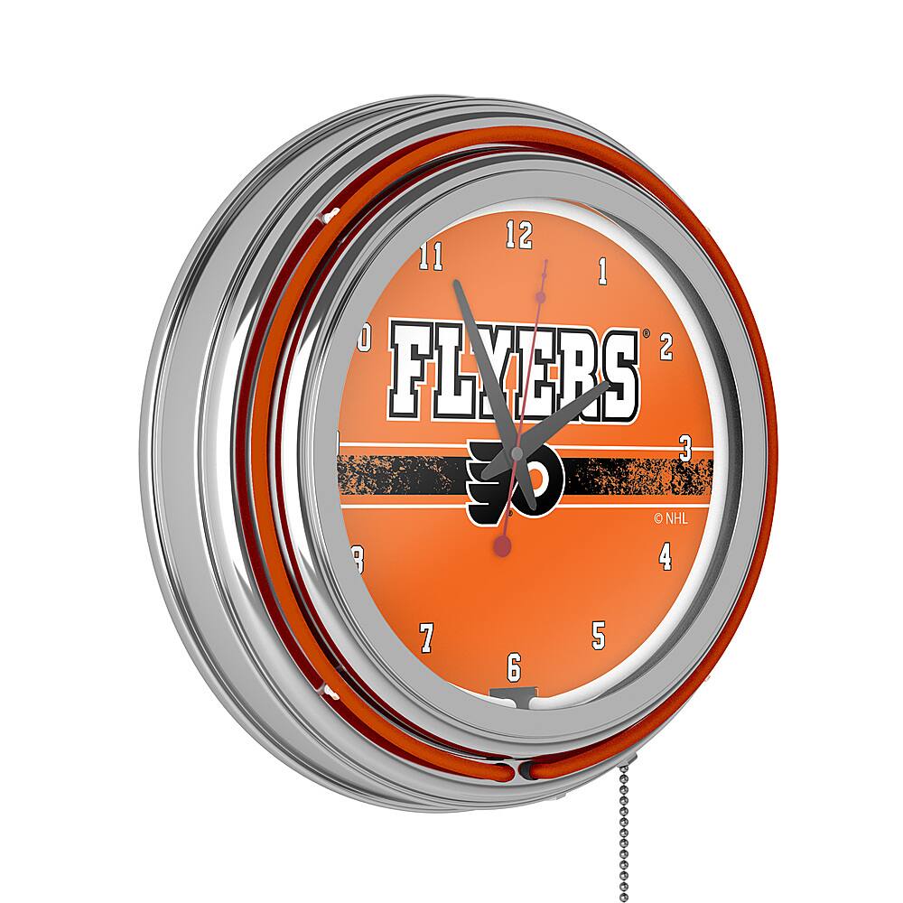 Philadelphia Flyers NHL Fade Chrome Double Ring Neon Clock - Orange, Black, White