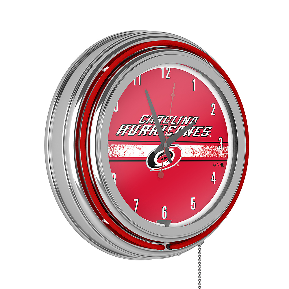 Carolina Hurricanes NHL Chrome Double Ring Neon Clock - Red, White, Silver, Black