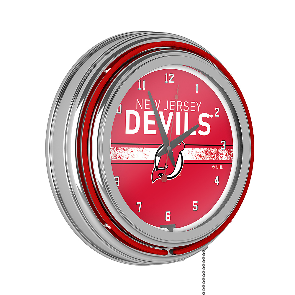 New Jersey Devils NHL Chrome Double Ring Neon Clock - Red, Black, White